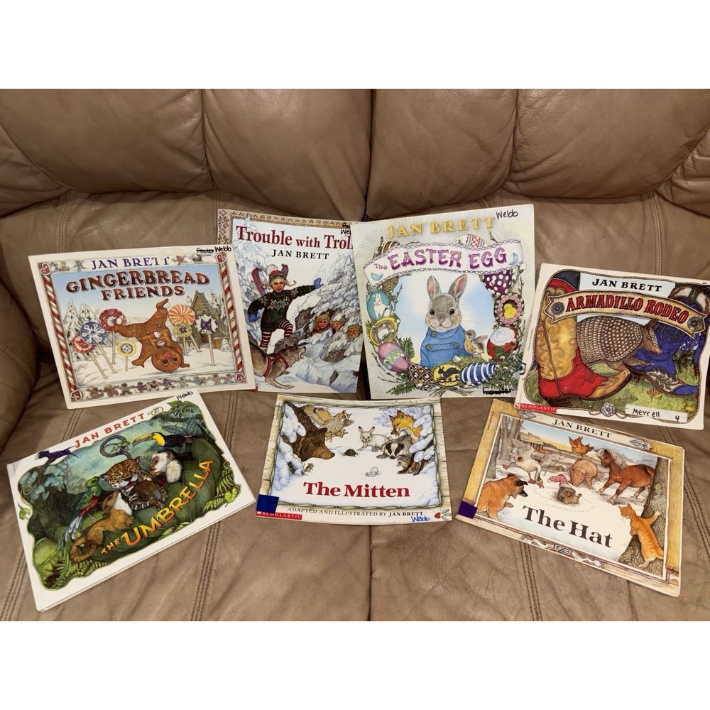 Jan Brett Umbrella Hat Easter Mitten Trolls  Pre-k Picture Books Lot of 7